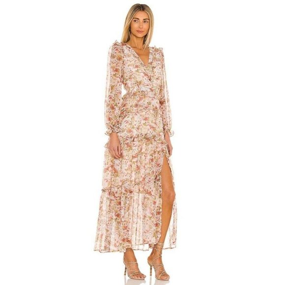 ASTR the Label Fleur Dress Peach Dusty Rose Floral Maxi Tie Back XS NWOT $168 - Picture 5 of 12
